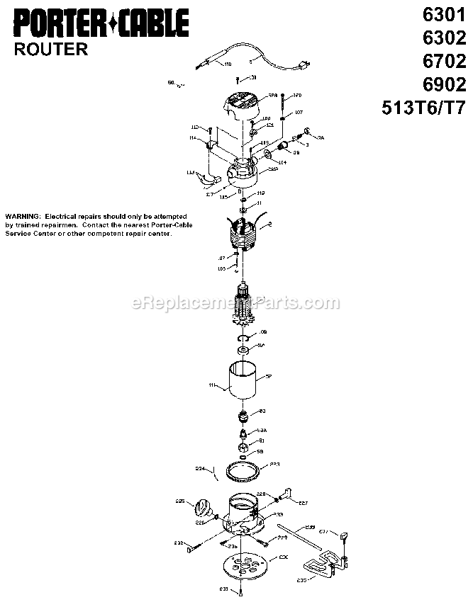 Porter Cable 690 Router 1 1/2 Hp Power Tool Page A Diagram